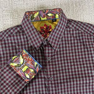 Robert Graham Men's Medium Red Gray Check Long Sleeve Button Up Shirt
